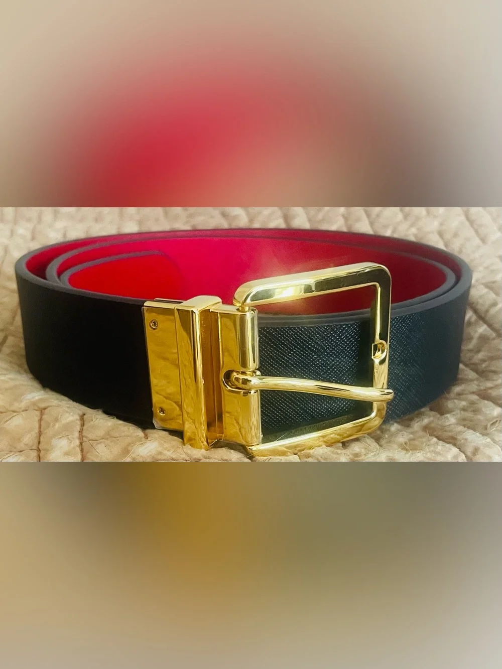RALPH LAUREN Women's Reversible Red and Black Leather Belt Size XL New